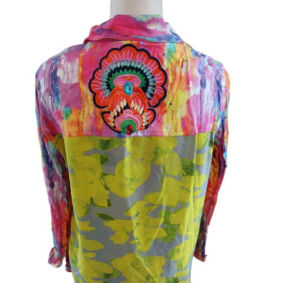 Soft surroundings embroidered mixed media button down shirt XL - Picture 1 of 9